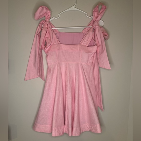 Mable Pink Bow Shoulder Linen Blend Dress size small - Picture 4 of 10